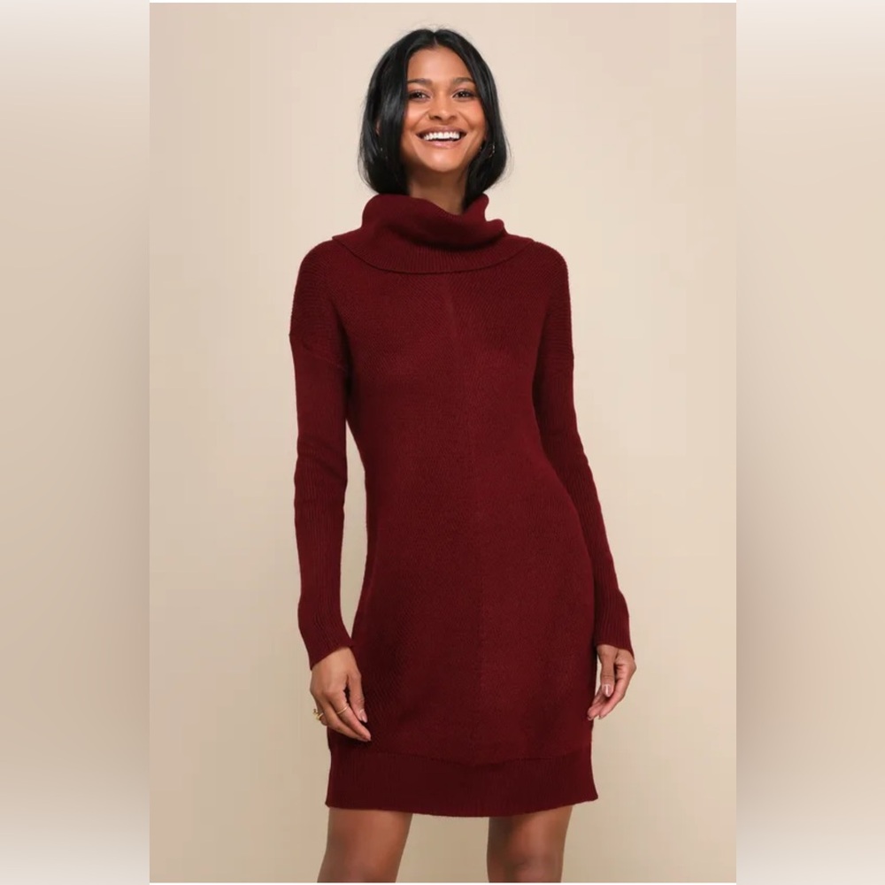 Lulu's Deep Red Cowl Neck Sweater